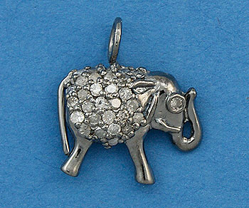 Sterling Silver Charm with Pave Diamonds Elephant 13x15mm - Pack of 1