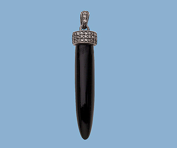 Sterling Silver Pendant Charm w/Pave Diamonds & Black Onyx 38x8mm - Pack of 1