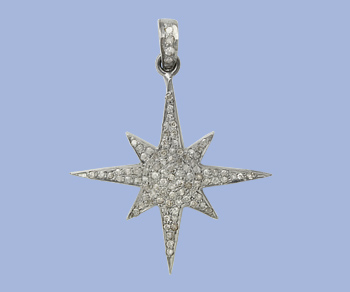 Sterling Silver Pendant w/Pave Diamonds Star 30.5mm - Pack of 1
