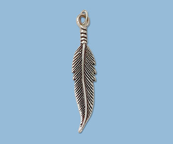 Sterling Silver Charm Feather 10x42mm - Pack of 1