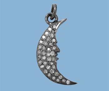 Sterling Silver Charm w/ Pave Diamonds Half Moon 10.5x21.5mm - Pack of 1