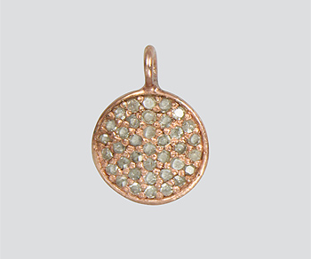 Sterling Silver Charm w/ Pave Diamonds Round Disc (Rose Plated)10mm - Pack of 1