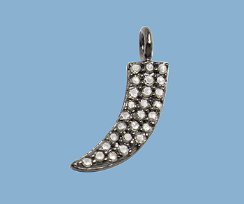 Sterling Silver Charm w/ Pave Diamonds Tooth 12.5x4.5mm - Pack of 1