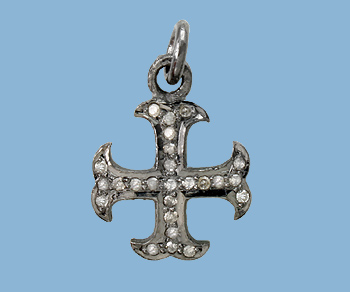 Sterling Silver Charm w/Pave Diamonds Gothic Cross 13mm - Pack of 1