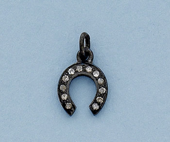 Sterling Silver Charm w/Pave Diamonds Horse Shoe 10x10mm - Pack of 1