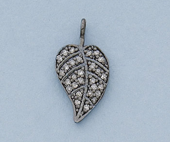 Sterling Silver Charm w/Pave Diamonds Leaf 16x11mm - Pack of 1