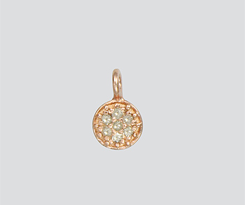 Sterling Silver Charm w/Pave Diamonds Round Disc (Rose Plated) 6mm - Pack of 1