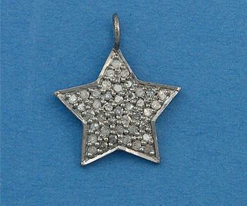 Sterling Silver Charm w/Pave Diamonds Star 15mm - Pack of 1