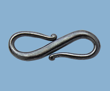 Sterling Silver S - Hook Clasp (Oxidized) 17mm - Pack of 1