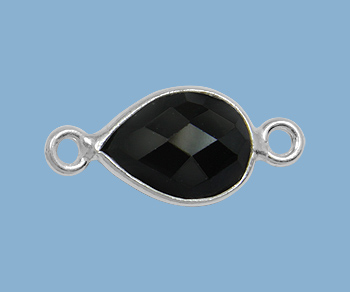 Sterling Silver Bezel Connector Black Spinel Pear 10X7mm - Pack of 1