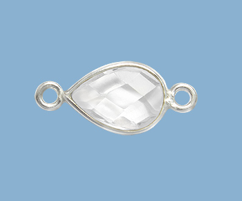 Sterling Silver Bezel Connector Clear Quartz Pear 10X7mm - Pack of 1