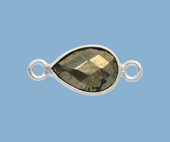 Sterling Silver Bezel Connector Pyrite Pear 10X7mm - Pack of 1