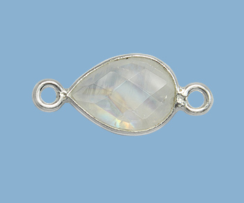 Sterling Silver Bezel Connector Rainbow Moonstone Pear 10X7mm - Pack of 1