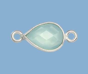 Sterling Silver Bezel Connector Sea Green Chalcedony Pear 10X7mm - Pack of 1