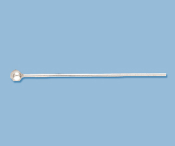 Sterling Silver Head Pin 24GA w/ 2mm Ball 1 inch - Pack of 10