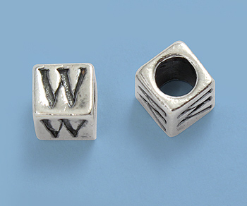 Sterling Silver Letter Bead - W - 5mm - Pack of 1