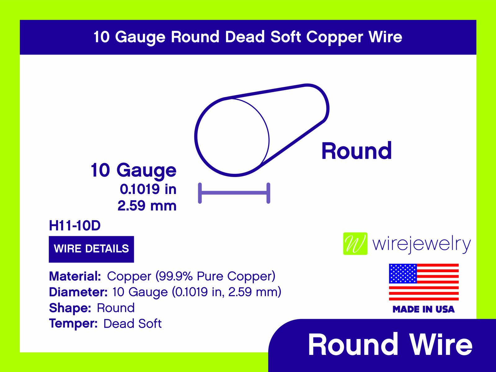 10' Round Dead Soft Copper Wire - 10 Gauge