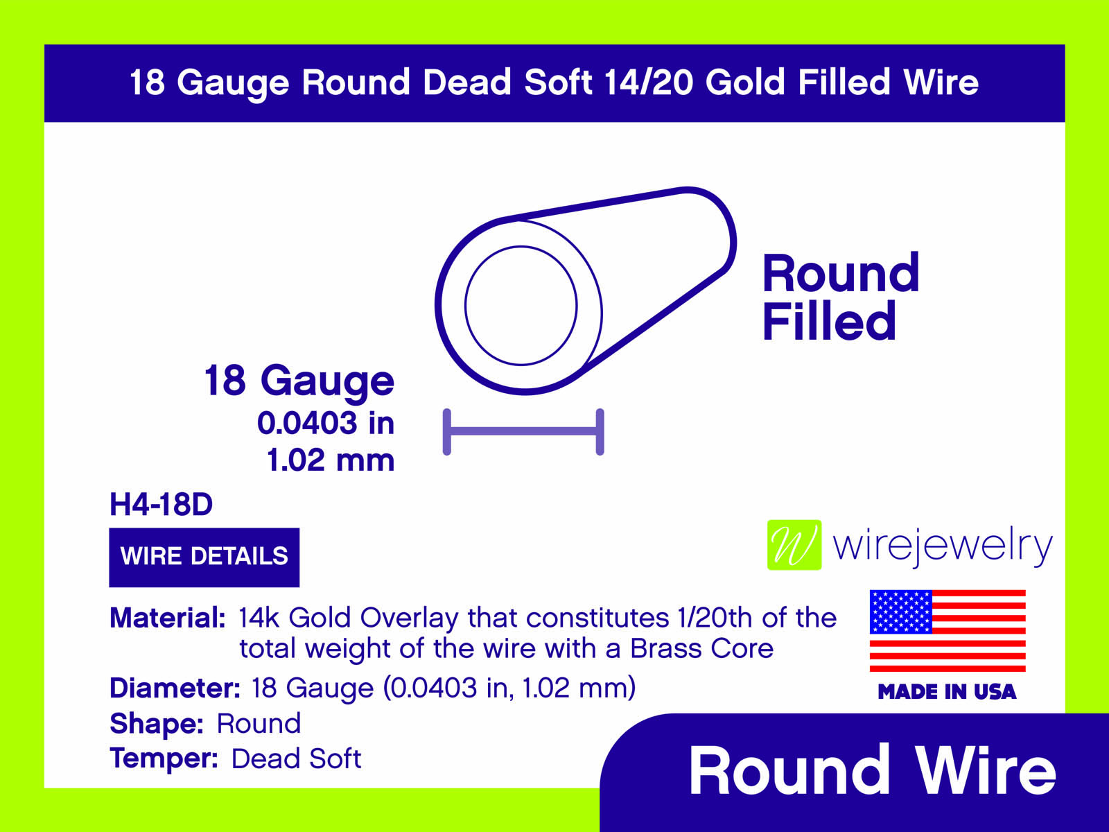 14/20 Yellow Gold-Filled Round Wire, Dead-Soft
