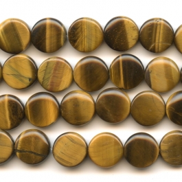 Tiger Eye 12mm Coin Beads - 8 Inch Strand