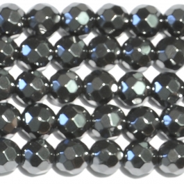 Hematite 6mm Faceted Round Beads - 8 Inch Strand