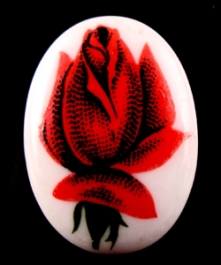 18x13mm Red Rose Porcelain Painting Cameo - Pack of 1