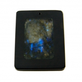 44X34mm Labradorite/Black Jasper Rectangle Inlay Pendant - Pack of 1