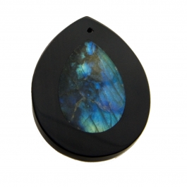 44X34mm Labradorite/Black Jasper Inlay Pear Pendant - Pack of 1