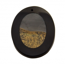 44X34mm Paint Brush/Black Jasper Inlay Oval Pendant - Pack of 1