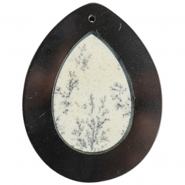 44x34MM Dendrite Agate/Black Jasper Inlay Flat Pear Pendant