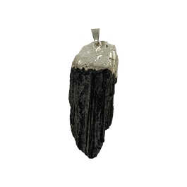 Black Tourmaline/Silver Hasp Rough Pendant