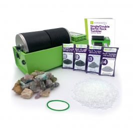 WireJewelry Double Barrel Rock Tumbler Kit - Includes 3 Pounds of Gemstones of The World Stone Mix and 2 Batch of 4 Step Abrasive Grit and Polish with Plastic Pellets