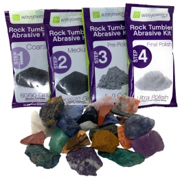 WireJewelry Brazilian Rock Tumbler Refill Kit - 1.5 Lbs. of Brazilian Stone Mix and 1 Batch of 4 Step Abrasive Grit and Polish