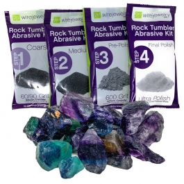 WireJewelry Rainbow Fluorite Rock Tumbler Refill Kit - 1.5 Lbs. of Rainbow Fluorite Stone Mix and 1 Batch of 4 Step Abrasive Grit and Polish