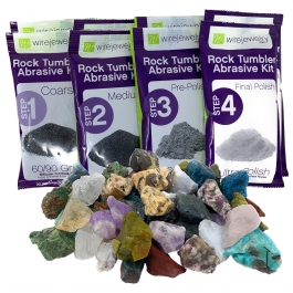 WireJewelry Madagascar Rock Tumbler Refill Kit - 3 Lbs. of Madagascar Stone Mix and 2 Batches of 4 Step Abrasive Grit and Polish