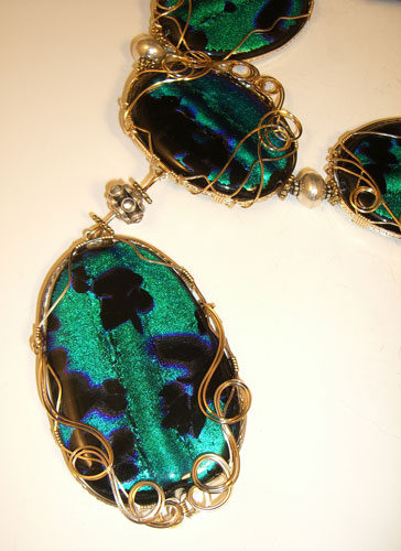 Blue Obsession Dichroic Glass and Wire Wrapped Necklace