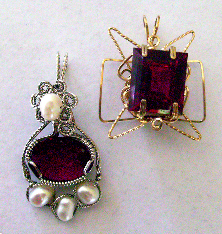 Wire jewelry made using lab-grown ruby by Dale Cougar Armstrong.