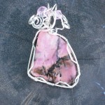 Wire wrapped rhodonite pendant