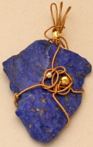 Wire wrapped raw lapis lazuli