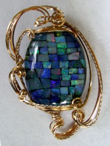 Mosaic opal cabochon pendant