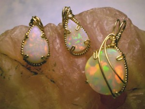 Opal earrings and pendant