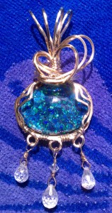 Mosaic opal wire wrapped pendant