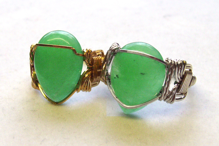 bright aventurine in wire wrapped rings