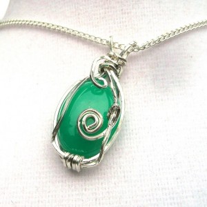 Chrysoprase Wire Wrapped Pendant by Mary Jean Skiba