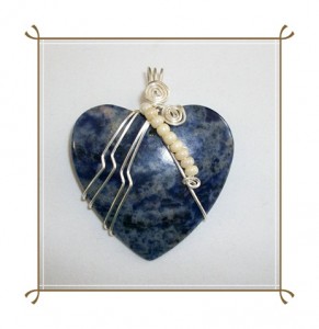 Sodalite heart pendant wire wrapped