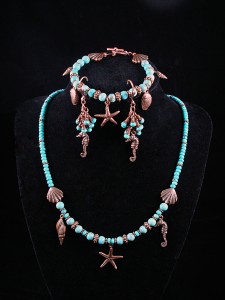 Turquoise and copper jewelry set