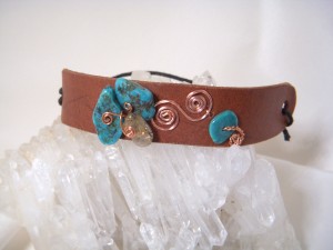 Turquoise and copper leather bracelet