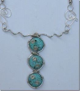Turquoise pendant necklace wire wrapped