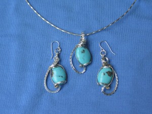 Turquoise gold filled and sterling silver jewelry set