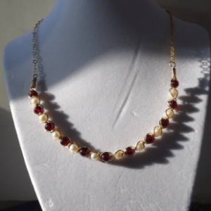 This Garnet and freshwater pearl necklace is also made with 14kt gold-filled wire by Jane Duke.