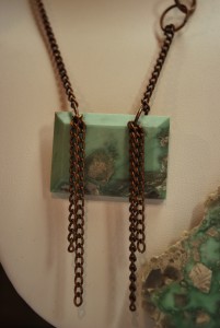 Peggy Campbel created this variscite and chain pendant with variscite from Lucin, Utah